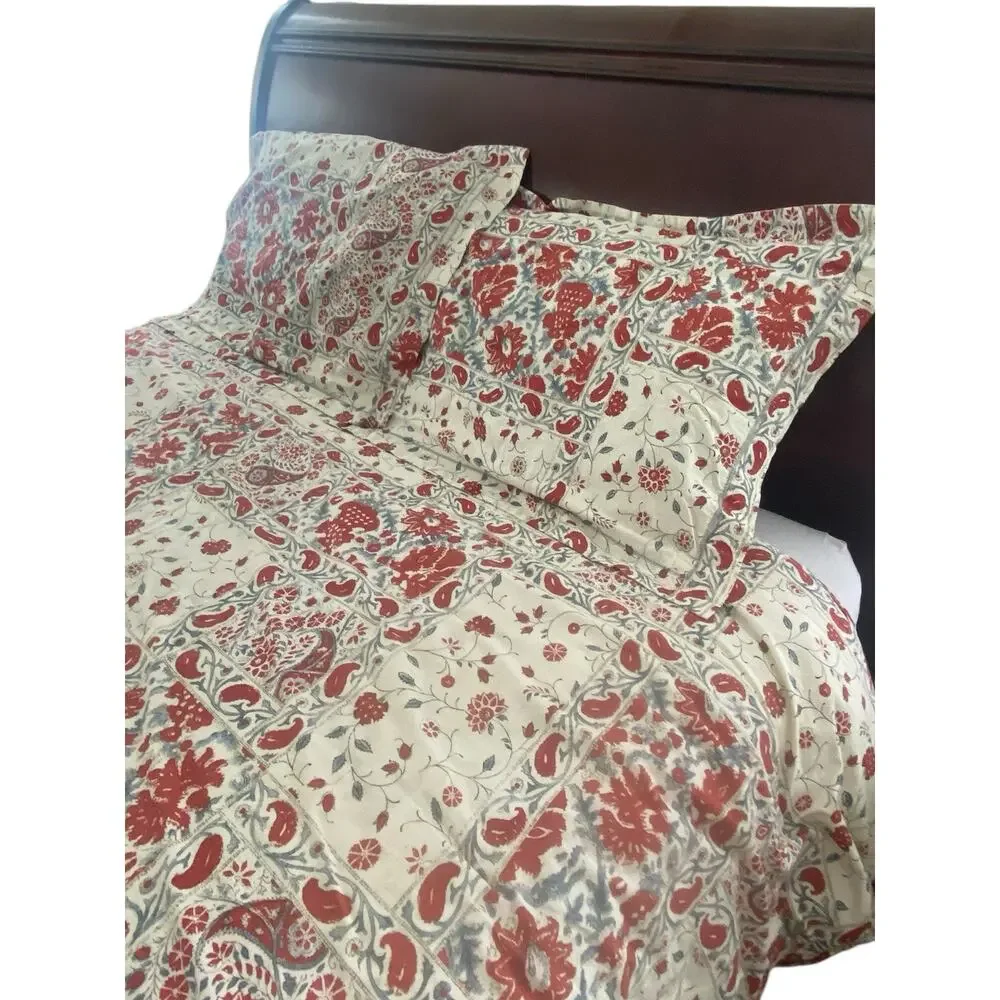 Vintage Ralph Lauren Kelsey Red Blue Paisley Floral Queen Comforter Shams Boho